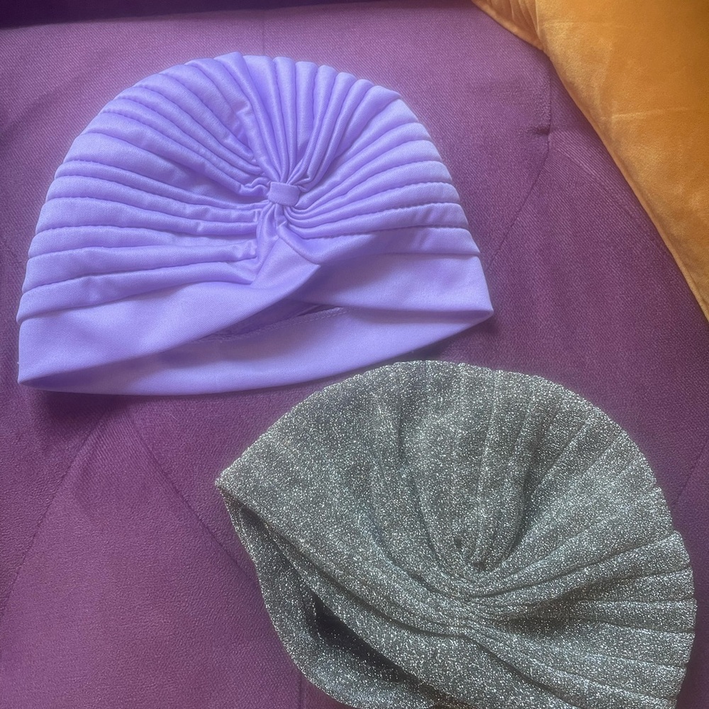 Women Turban Set - Purple and Silver